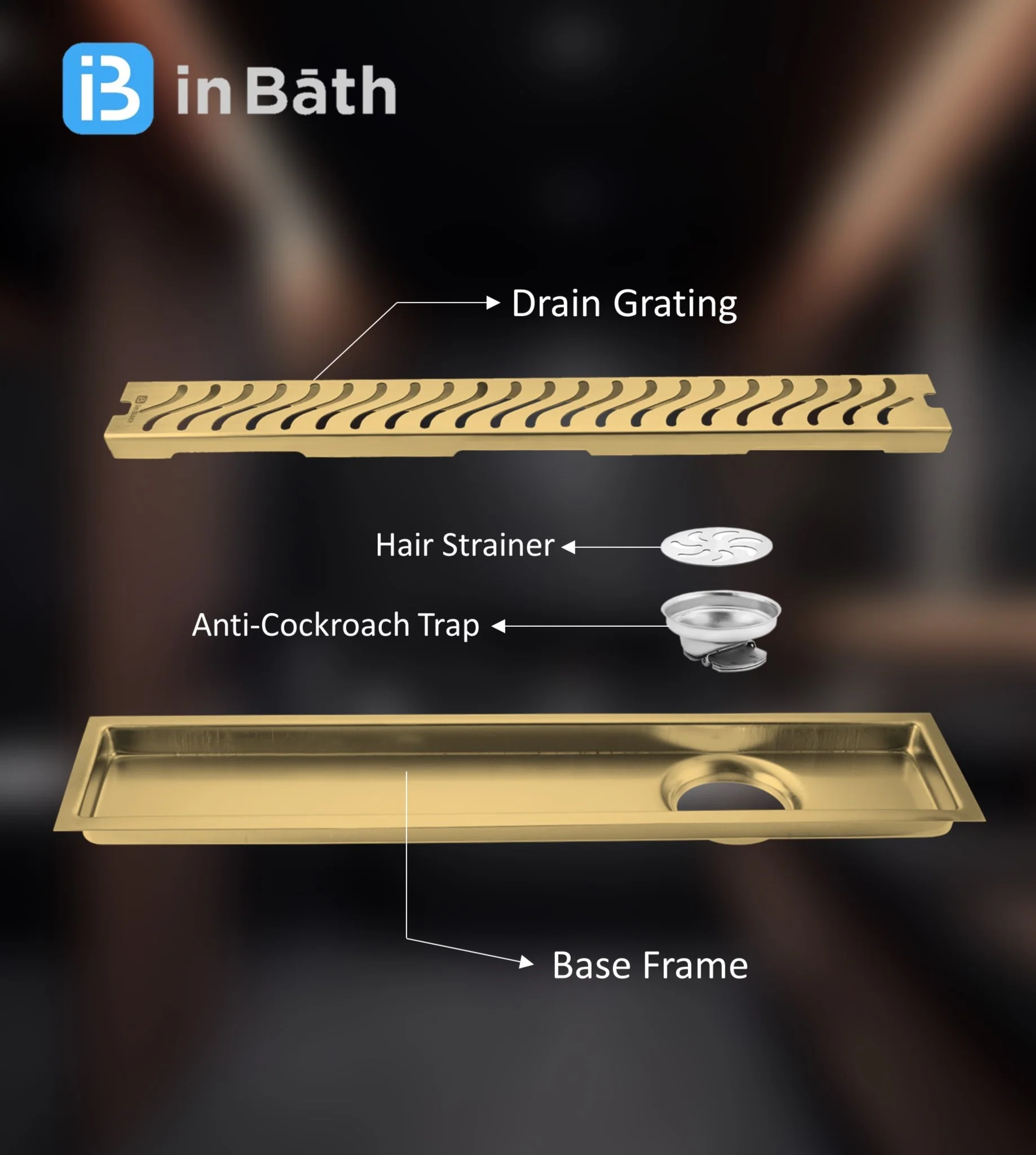 Gold (PVD) Wave Shower Drain Channel (SS 304 Grade) - Image 3